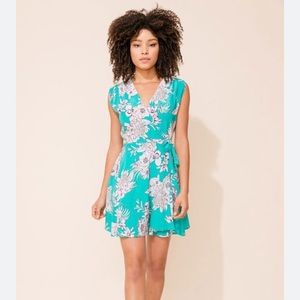 Yumi Kim Soho Mixer Floral Wrap Silk Dress. Tahiti Sunrise Teal! Stunning color!